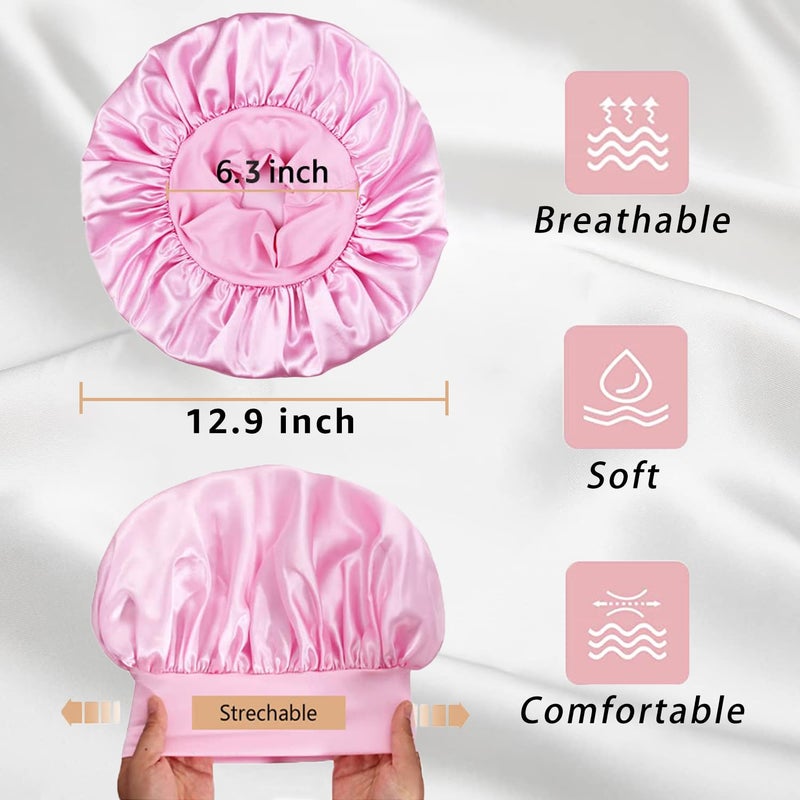 vidsel 2pcs Satin Bonnets for Women, Silk Hair Bonnet for Sleeping, Wide Soft Band Large Silky Sleep Cap for Curly Hair Braids - Image 4