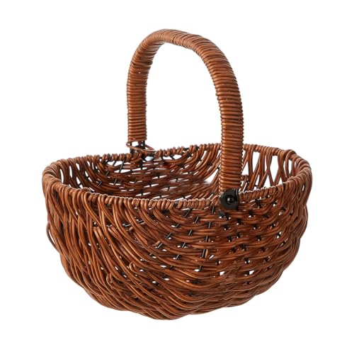 EUBUY Wicker Rattan Flower Girl Basket, Dark Brown Hand Woven Harvest Basket for Wedding, Storage, Picnics, Easter, Organizing, and More - Image 1