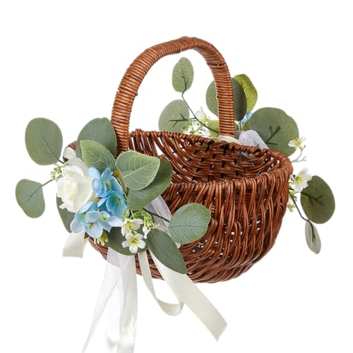 EUBUY Wicker Rattan Flower Girl Basket, Dark Brown Hand Woven Harvest Basket for Wedding, Storage, Picnics, Easter, Organizing, and More - Image 3