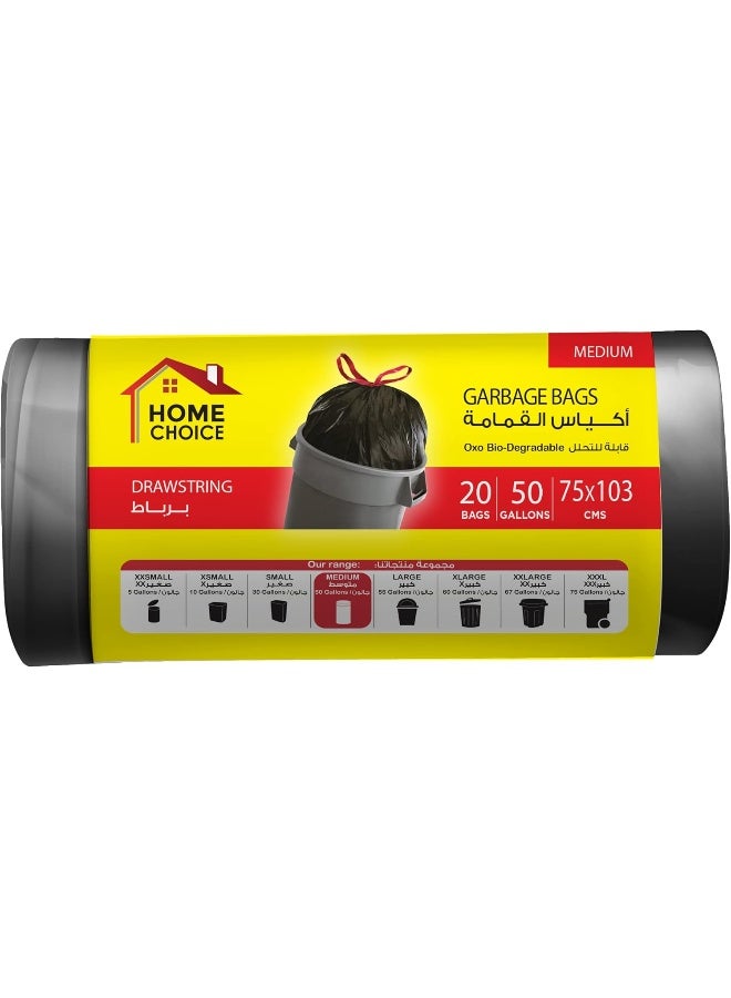 HOME CHOICE 50 Gallons, Pack of 40 Drawstring Trash Bags (20 Trash Bags X 2 Rolls), Drawstring Garbage Bags Rolls, Bio-Degradable, Size 75x103 cm, Bin Liners with Ribbon Neck Tie  - Image 4
