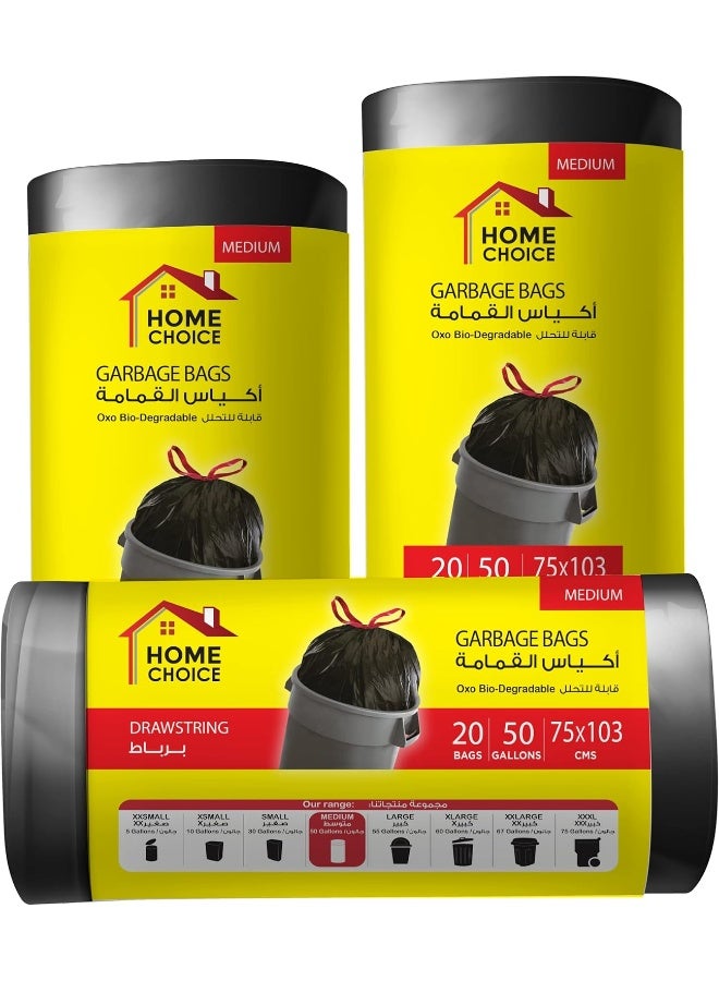 HOME CHOICE 50 Gallons, Pack of 40 Drawstring Trash Bags (20 Trash Bags X 2 Rolls), Drawstring Garbage Bags Rolls, Bio-Degradable, Size 75x103 cm, Bin Liners with Ribbon Neck Tie  - Image 2