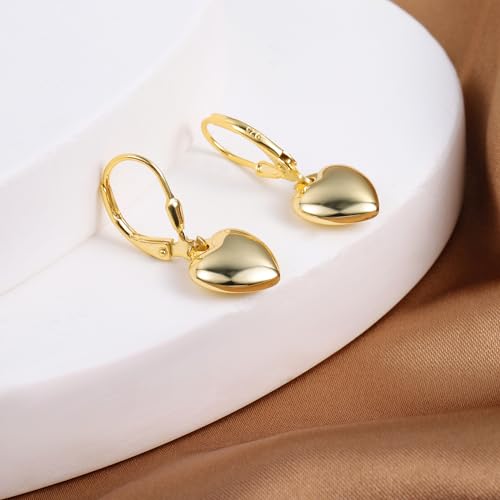 ALEXCRAFT Gold Heart Earrings Sterling Silver Heart Dangle Earrings for Women Gold Dangle Earrings Hypoallergenic Heart Drop Leverback Earrings - Image 4