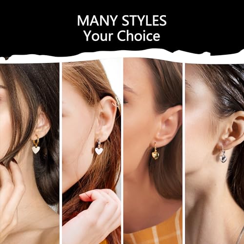 ALEXCRAFT Gold Heart Earrings Sterling Silver Heart Dangle Earrings for Women Gold Dangle Earrings Hypoallergenic Heart Drop Leverback Earrings - Image 2