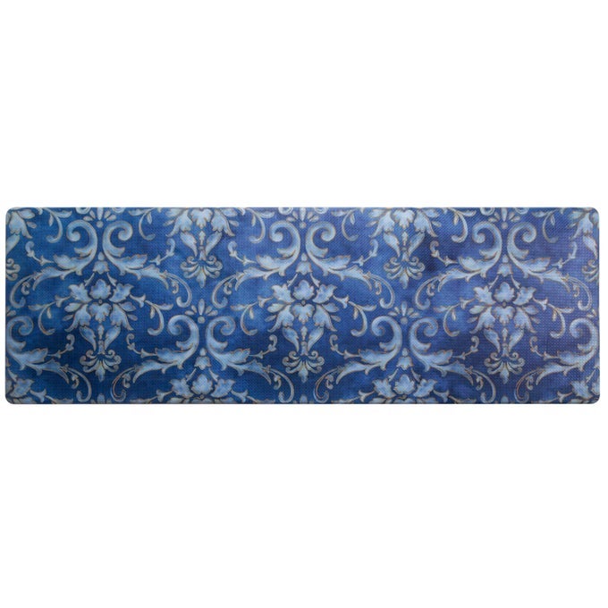COZY LIVING WATERCOLOR DAMASK RUNNER ANTIFATIGUE KITCHEN MAT NONSLIP FLOOR MAT PADDED STANDING DESK MAT BLUEGOLD 175X55