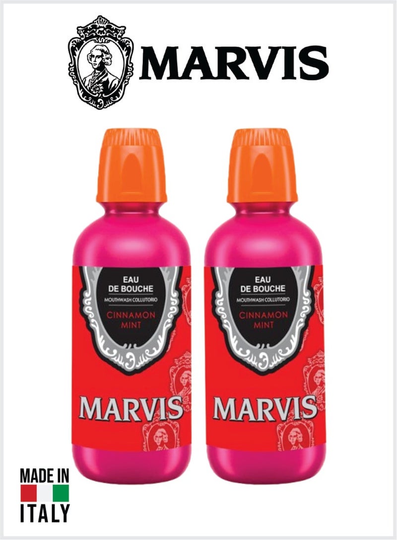 Marvis Cinnamon Mint Mouthwash Long-Lasting Freshness, Natural Cinnamon & Mint 400ML Pack Of 2