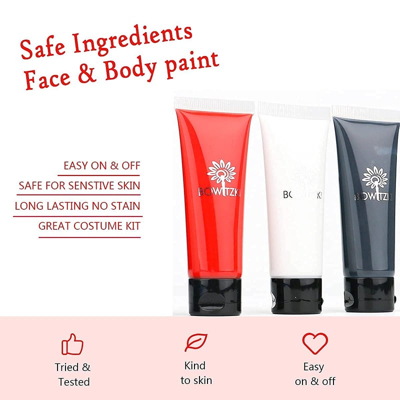 Bowitzki Halloween Makeup Set Special Effects Kit Cream Face Paint Water Based Liquid Latex Fake Blood Brush Sponges Body Painting SFX Zombie Vampire Monster Christmas Party (No Scar Wax) - Image 5