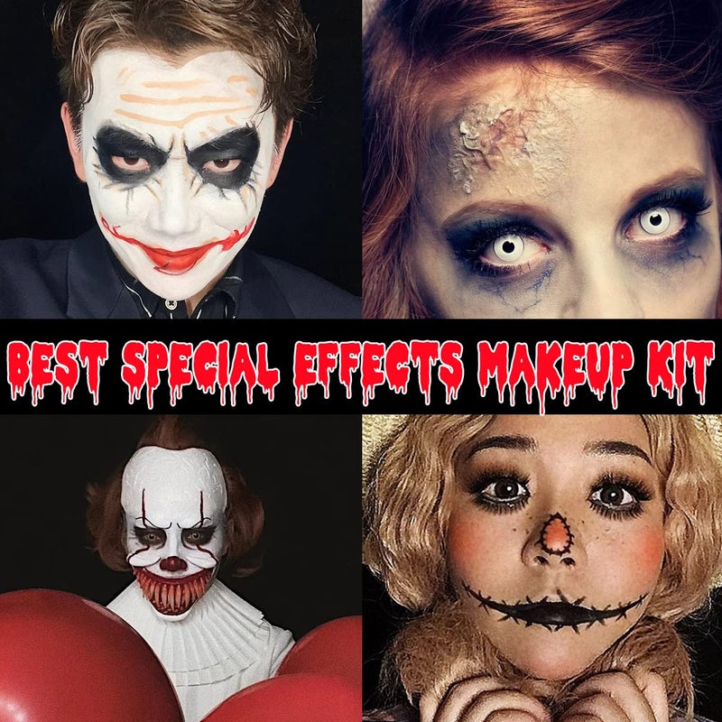 Bowitzki Halloween Makeup Set Special Effects Kit Cream Face Paint Water Based Liquid Latex Fake Blood Brush Sponges Body Painting SFX Zombie Vampire Monster Christmas Party (No Scar Wax) - Image 4