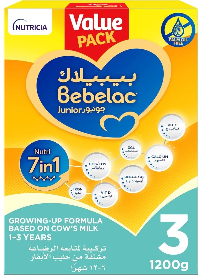 Bebelac 3 Nutri 7in1 Palm Oil Free Stage 3 Growing Up Milk Formula, from 1 to 3 years Value Pack 1200g - Image 1