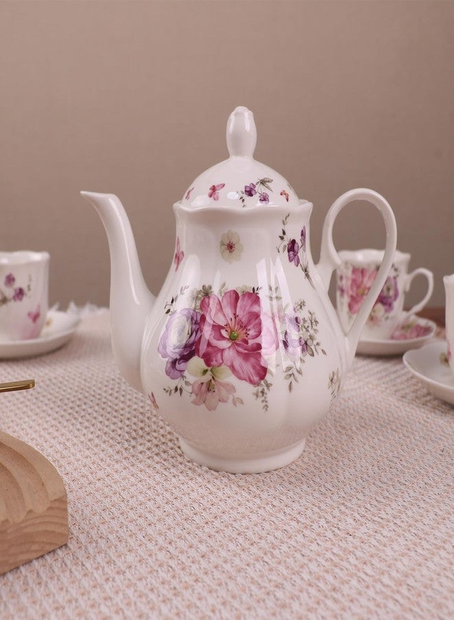 Guangyang 15pcs Porcelain Tea Sets 7 OZ Cups& Saucer Service for 6, with Teapot Sugar Bowl Cream Pitcher for Tea/Coffee - Image 3