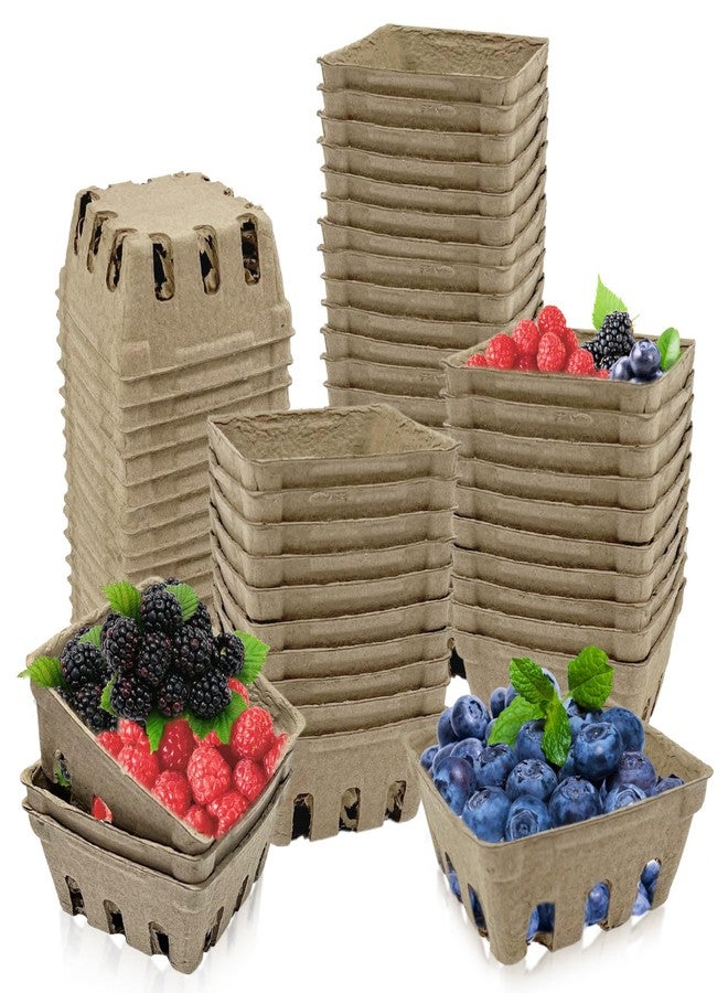 رينماي سلة توت من ألياف لب الورق الطبيعي من رينماي، عبوة من 50 قطعة، سلة توت مصبوبة، حاوية تهوية للفواكه والخضراوات مثل الفراولة والتوت الأزرق والتوت الأحمر، مناسبة لأسواق المزارعين ومحلات البقالة وحفلات الفناء الخلفي - Image 1