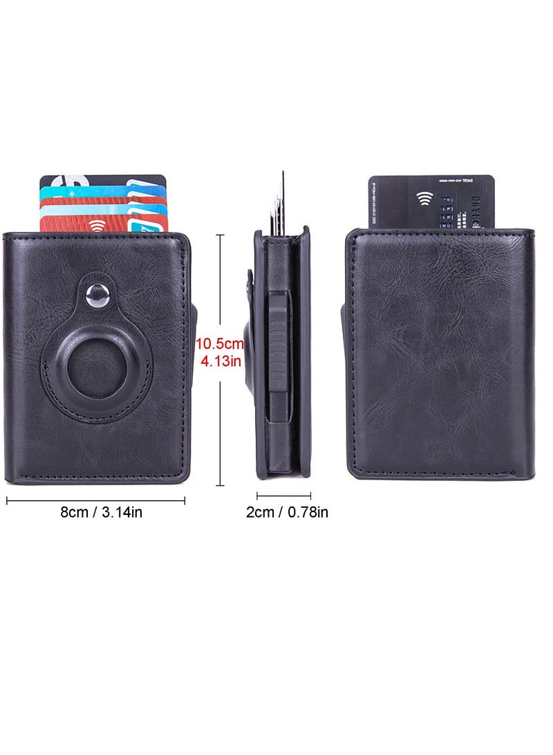 Zikra Men Airtag Wallet Simple Credit Card Wallet Ultra-thin Pu Leather Money Clip Automatic Pop-Up Pocket Wallet (Black) - Image 2