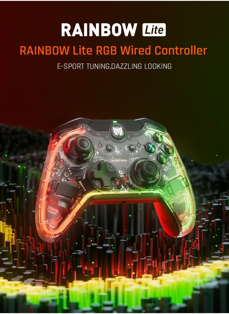 BIGBIG WON - وحدة تحكم الكمبيوتر الشخصي، وحدات تحكم الألعاب السلكية BIGBIG WON Rainbow Lite للكمبيوتر الشخصي مع إضاءة RGB وأزرار مخصصة وماكرو وتوربو ووحدة تحكم Dual Shock لـ Switch/Win10&11 ووحدة تحكم PS4 عبر R90 لألعاب الكمبيوتر الشخصي - Image 1