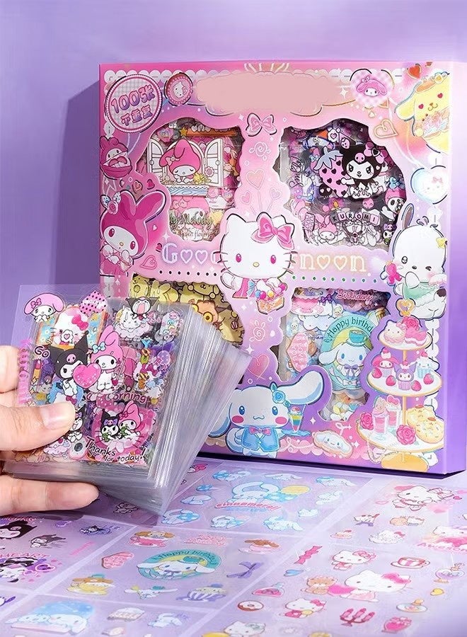 واي جيه ملصقات فتيات الأنمي - 100 ورقة من مجموعة ملصقات سانريو، مجموعة ملصقات زخرفية كرتونية من الفينيل، مثالية لألبومات القصاصات، التدوين، أجهزة الكمبيوتر المحمولة وتزيين الغرف - Image 1