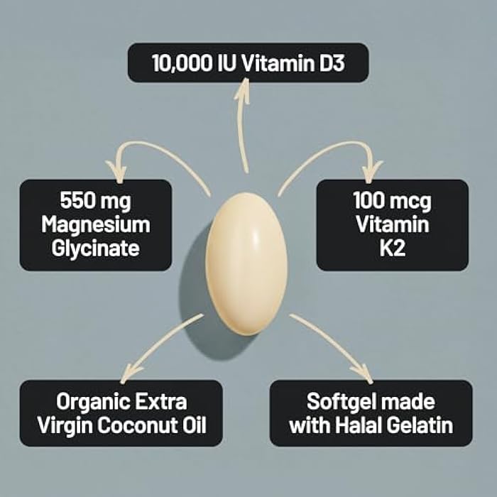 NatureWise Magnesium Glycinate 550mg + High-Dose 10000 IU Vitamin D3 K2 100 mcg - D3 K2 Magnesium Supplement - Chelated for High Absorption - Bone Support - Non-GMO, USA Manufactured - [30-Day Supply] - Image 2