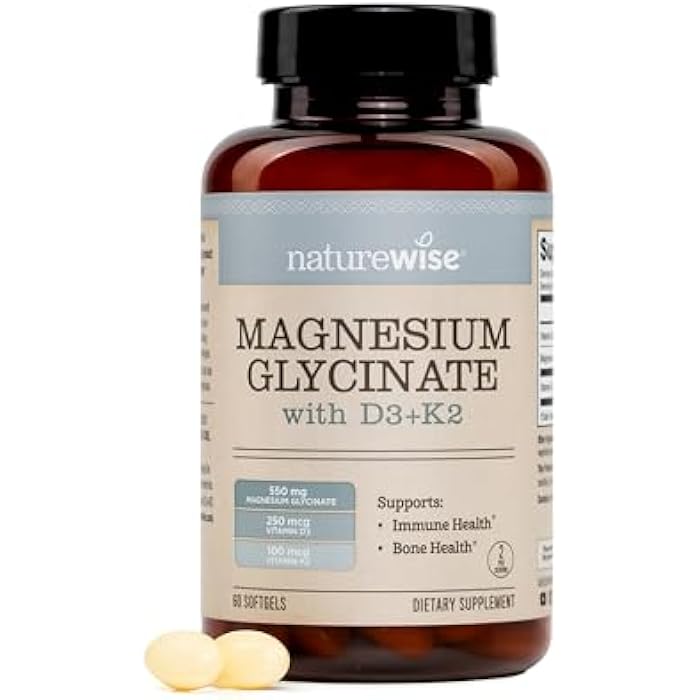 NatureWise Magnesium Glycinate 550mg + High-Dose 10000 IU Vitamin D3 K2 100 mcg - D3 K2 Magnesium Supplement - Chelated for High Absorption - Bone Support - Non-GMO, USA Manufactured - [30-Day Supply] - Image 1