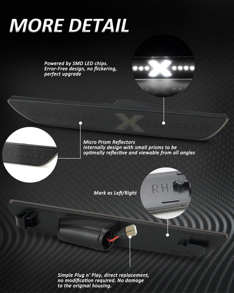Bestview X-Style Side Marker Light Assembly Compatible with Ford Mustang 2010-2014, White Front & Rear Fender Bumper Lamps Pack of 4 [PATENT PENDING] - Image 3