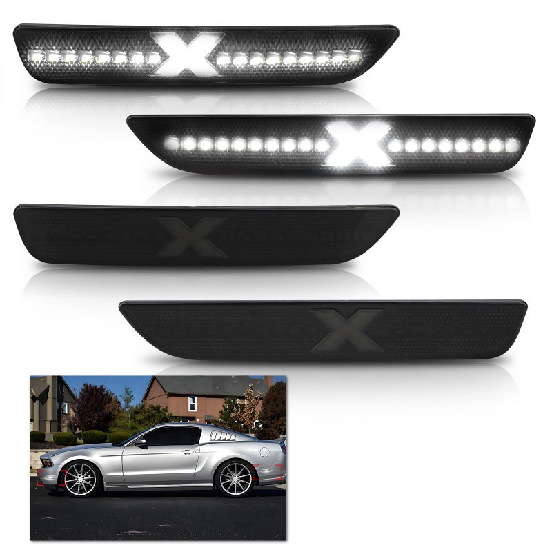 Bestview X-Style Side Marker Light Assembly Compatible with Ford Mustang 2010-2014, White Front & Rear Fender Bumper Lamps Pack of 4 [PATENT PENDING] - Image 1