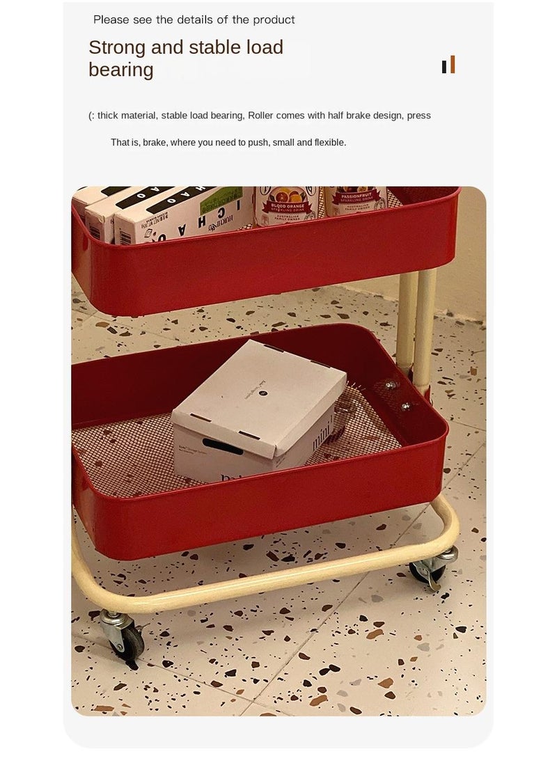 General - 3-Layer Carbon Steel Macaron Color Matching Small Cart Storage Rack Household Bedroom Baby Kitchen Movable Multi-Functional Storage Rack Comes With Random 50 Stickers - Image 1