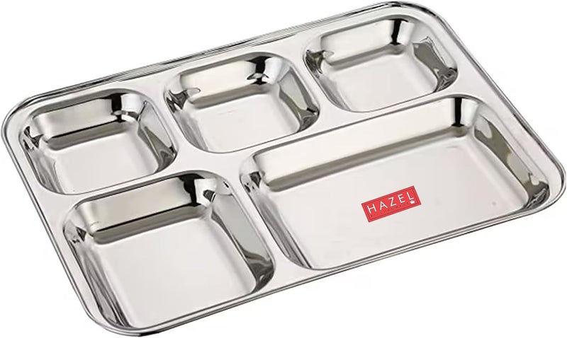 Hazel Hazel Stainless Steel Rectangular 5 Compartment Dinner Plate  Divided Plate 5 Sections Dinner Plates for Picky Eaters Campers and Portion Control  - Image 1