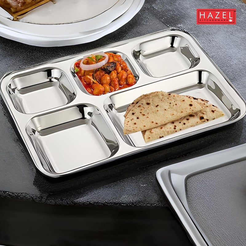 Hazel Hazel Stainless Steel Rectangular 5 Compartment Dinner Plate  Divided Plate 5 Sections Dinner Plates for Picky Eaters Campers and Portion Control  - Image 2