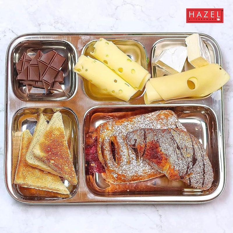 Hazel Hazel Stainless Steel Rectangular 5 Compartment Dinner Plate  Divided Plate 5 Sections Dinner Plates for Picky Eaters Campers and Portion Control  - Image 4