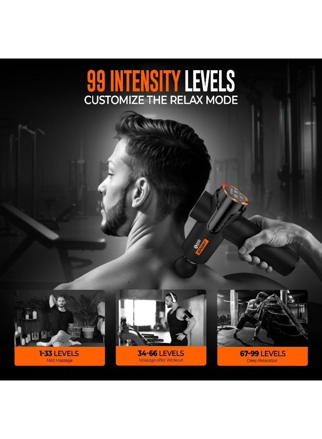 Beardo Deep Tissue Massage Gun | Sports Massager | Full Body Massager Machine for Pain Relief | 99 Performance Modes | Massage Machine for Body Pain | Faster Muscle Recovery with Multiple Attachments - Image 3