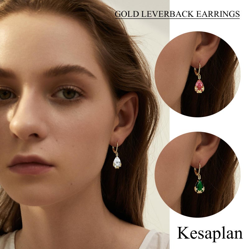 KesaPlan Dangle Earrings for Women Multicolor Crystal Drop Earrings Set Leverback Teardrop Earrings 925 Silver and Gold Hypoallergenic Fashion Cubic Zirconia Dangle Earrings Trendy Jewelry Gifts for Women (Teardrop Set-G 2) - Image 3