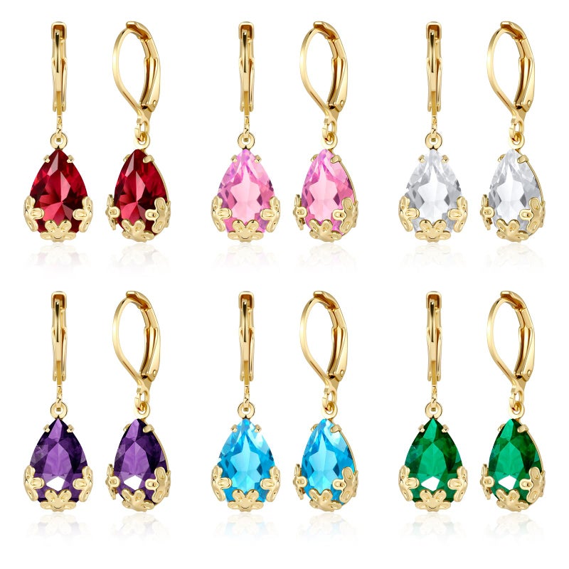 KesaPlan Dangle Earrings for Women Multicolor Crystal Drop Earrings Set Leverback Teardrop Earrings 925 Silver and Gold Hypoallergenic Fashion Cubic Zirconia Dangle Earrings Trendy Jewelry Gifts for Women (Teardrop Set-G 2) - Image 1
