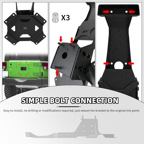 XOOKUN Spare Tire Bracket Fits 2007-2018 Jeep Wrangler JK with OEM Brake Light Mounting Bracket|Brake Light Not Included - Image 4