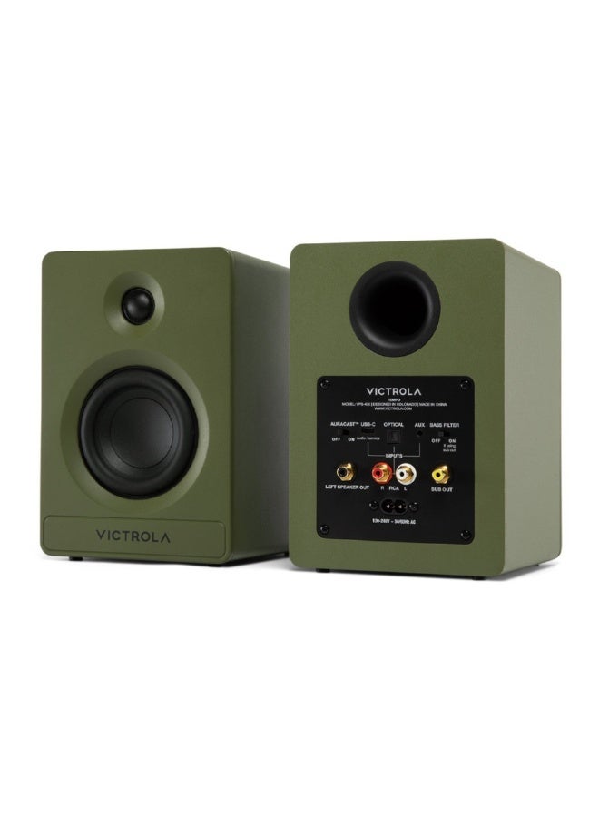 Victrola Tempo – Bluetooth Bookshelf Speakers – Room-Filling Sound, Bluetooth Input, Multi-Speaker Streaming Using Auracast, USB-C Computer Input, Turntable Inputs, Subwoofer Output (Pair, Green) - Image 5