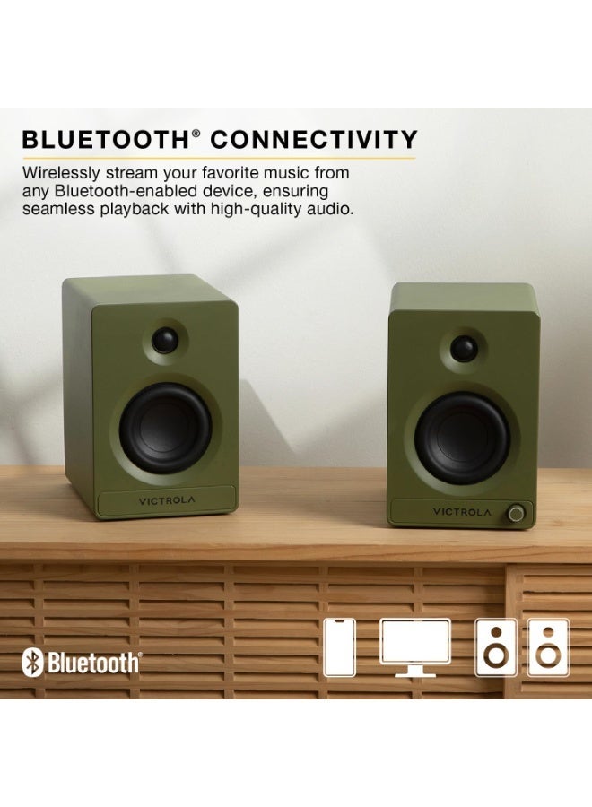 Victrola Tempo – Bluetooth Bookshelf Speakers – Room-Filling Sound, Bluetooth Input, Multi-Speaker Streaming Using Auracast, USB-C Computer Input, Turntable Inputs, Subwoofer Output (Pair, Green) - Image 4