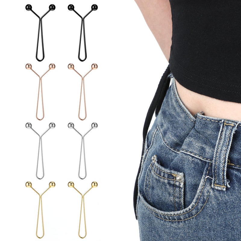 Alrhso 8 Pcs Pant Waist Tightener Buttons Pins for Loose Jeans No Need to Sew Detachable Button Pins Reusable Waist Cincher Clip Metal Brooch for Pants Jeans Skirts - Image 1