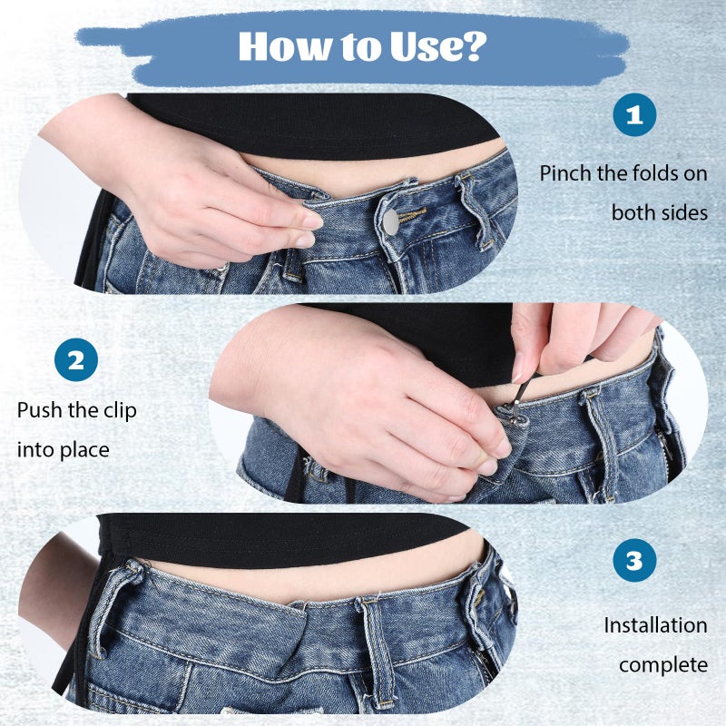 Alrhso 8 Pcs Pant Waist Tightener Buttons Pins for Loose Jeans No Need to Sew Detachable Button Pins Reusable Waist Cincher Clip Metal Brooch for Pants Jeans Skirts - Image 3