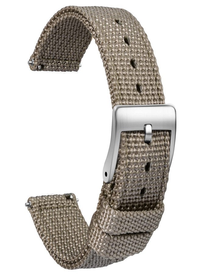 TStrap Nylon Watch Strap 20mm - Quick Release Watch Band Soft Black - Canvas Military Wtach Bands for Men Ladies - for Smart Watch Bracelet Replacement with Clasp - 18mm, 20mm, 22mm 24mm, Grey/Silver - Image 1