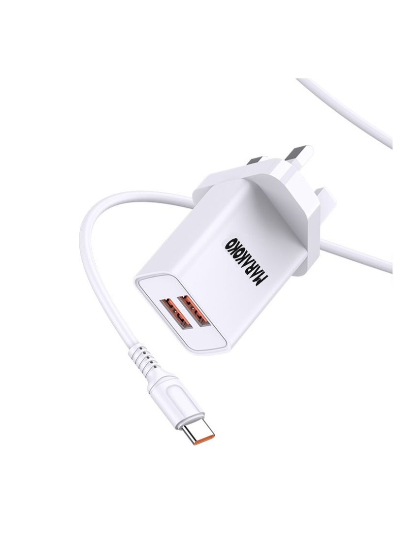 Marakoko Charger head with Type-C cable. Dual USB port plug. Safe wall charger. Chargers for cell phones, headphones, watches, and modems. Plugs for iPhone, Samsung, and more. (White) - Image 4
