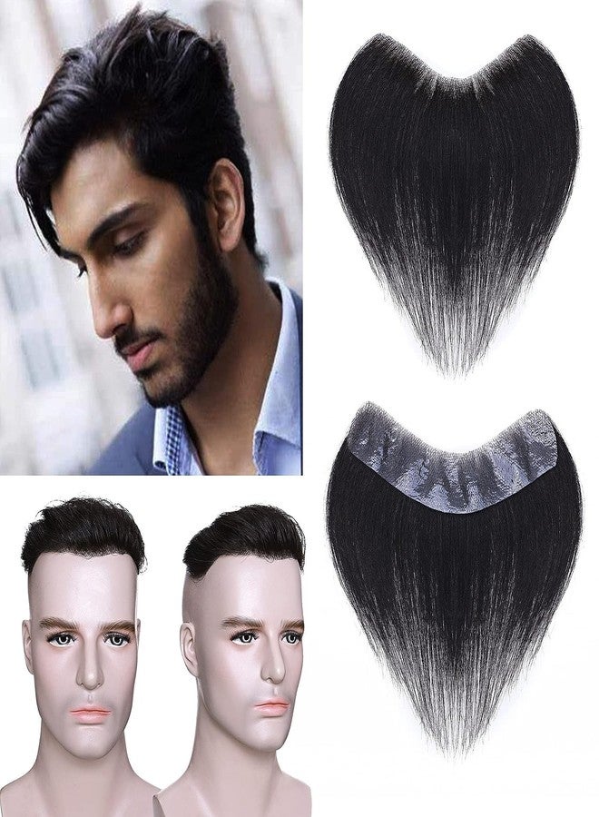 Pinaka Front Lace PU Base Hair Patch 100% Human Hair Frontal Hairpiece For Men Boy Natural Color Black - Image 1