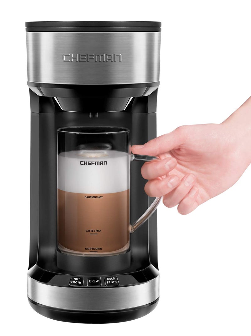 Chefman Chefman Froth + Brew Coffee Maker and Milk Frother Single Serve Brewer for K-Cup Pods & Grounds for Latte and Cappuccino Style Drinks, Compact 20 oz. Glass Mug and Reusable Filter Included, 21 oz  - Image 1