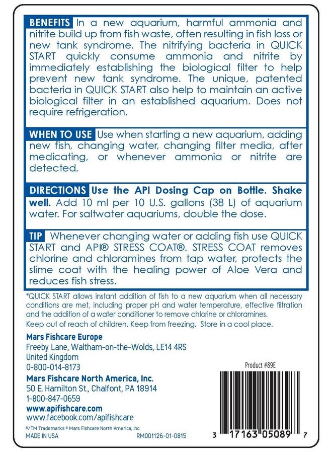 API API QUICK START Freshwater and Saltwater Aquarium Nitrifying Bacteria 16-Ounce Bottle  - Image 2