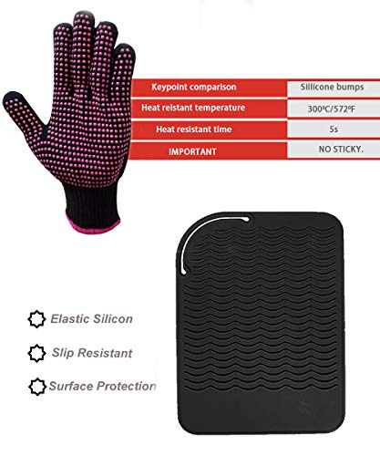 AFT90 Heat Resistant Silicone Glove and Mat Set for Curling Iron, Hair Straightener, Flat Irons - 9" x 6.5" Food Grade Silicone Mat, Black - Image 4