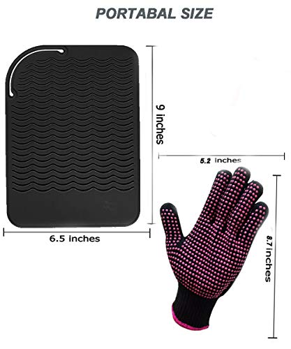 AFT90 Heat Resistant Silicone Glove and Mat Set for Curling Iron, Hair Straightener, Flat Irons - 9" x 6.5" Food Grade Silicone Mat, Black - Image 5