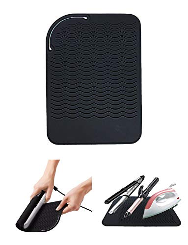 AFT90 Heat Resistant Silicone Glove and Mat Set for Curling Iron, Hair Straightener, Flat Irons - 9" x 6.5" Food Grade Silicone Mat, Black - Image 2