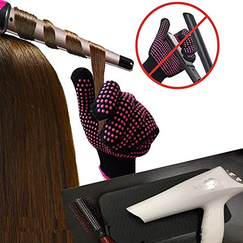 AFT90 Heat Resistant Silicone Glove and Mat Set for Curling Iron, Hair Straightener, Flat Irons - 9" x 6.5" Food Grade Silicone Mat, Black - Image 3
