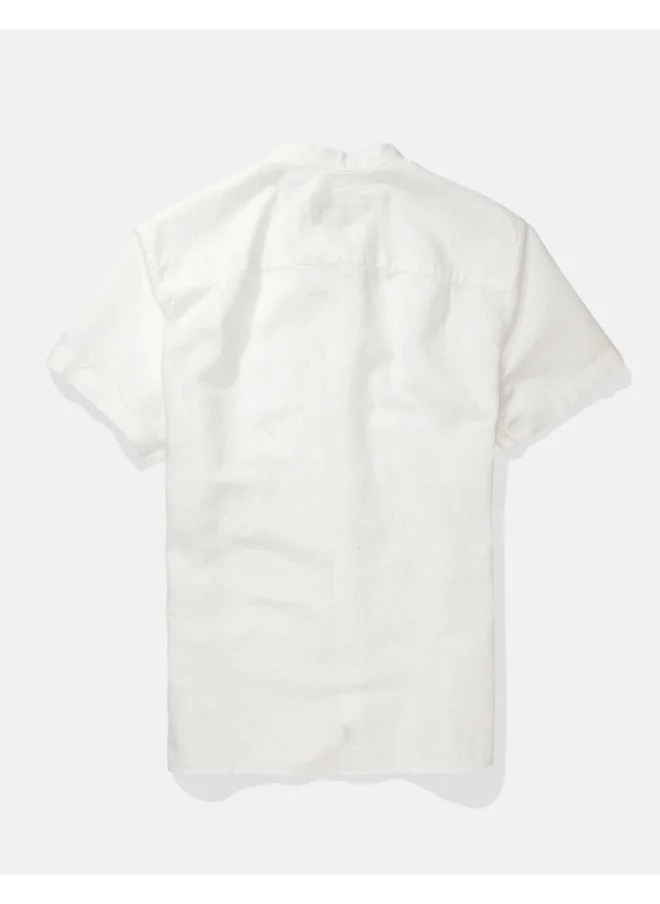 امريكان ايجل AE Short-Sleeve Band Collar Linen Button-Up Shirt