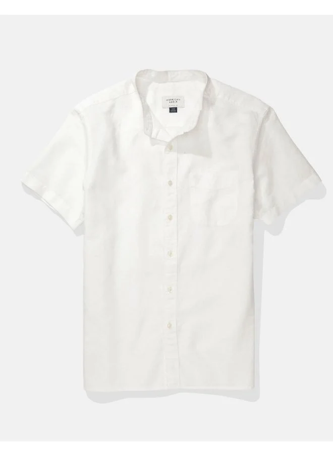 امريكان ايجل AE Short-Sleeve Band Collar Linen Button-Up Shirt