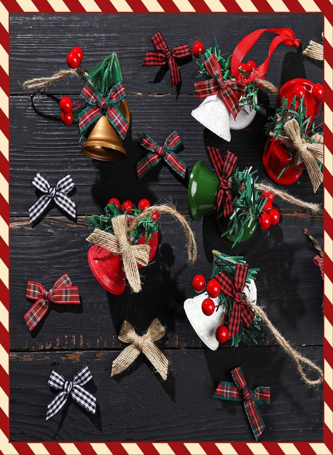 YGDZ Mini Christmas Bows, 50PCS Burlap Bow Buffalo Plaid Bows for Craft, Small Bows for Christmas Tree Decor, Tiny Ribbon Bows for Gift Wrapping - Image 2
