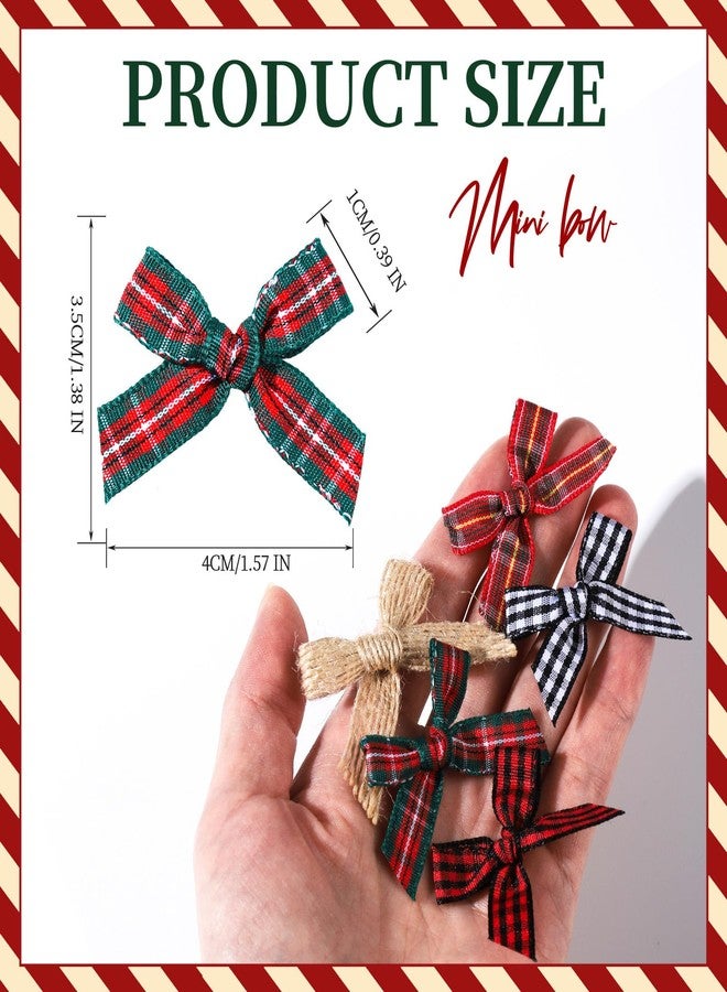 YGDZ Mini Christmas Bows, 50PCS Burlap Bow Buffalo Plaid Bows for Craft, Small Bows for Christmas Tree Decor, Tiny Ribbon Bows for Gift Wrapping - Image 4