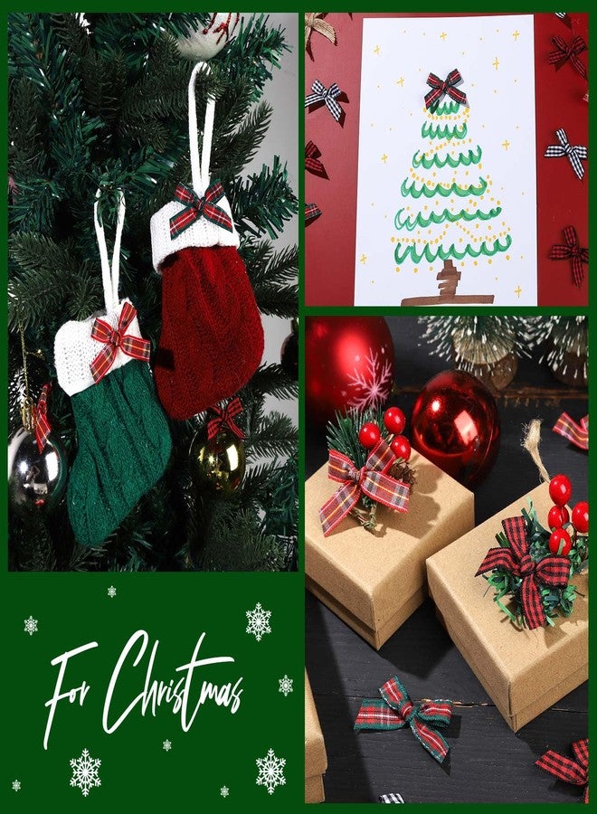 YGDZ Mini Christmas Bows, 50PCS Burlap Bow Buffalo Plaid Bows for Craft, Small Bows for Christmas Tree Decor, Tiny Ribbon Bows for Gift Wrapping - Image 5
