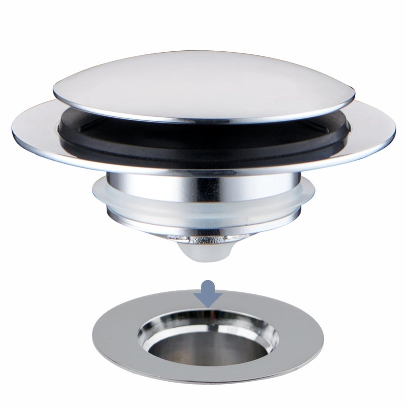 Chrome Plated Universal Tub Dain Stopper Hidrop Pop Up Bath Drain Tip Toe Bathtub Drain StopperConversion Kit Assembly Replaces Lift and Turn TipToe and Trip Lever drains for Tub EZ Install