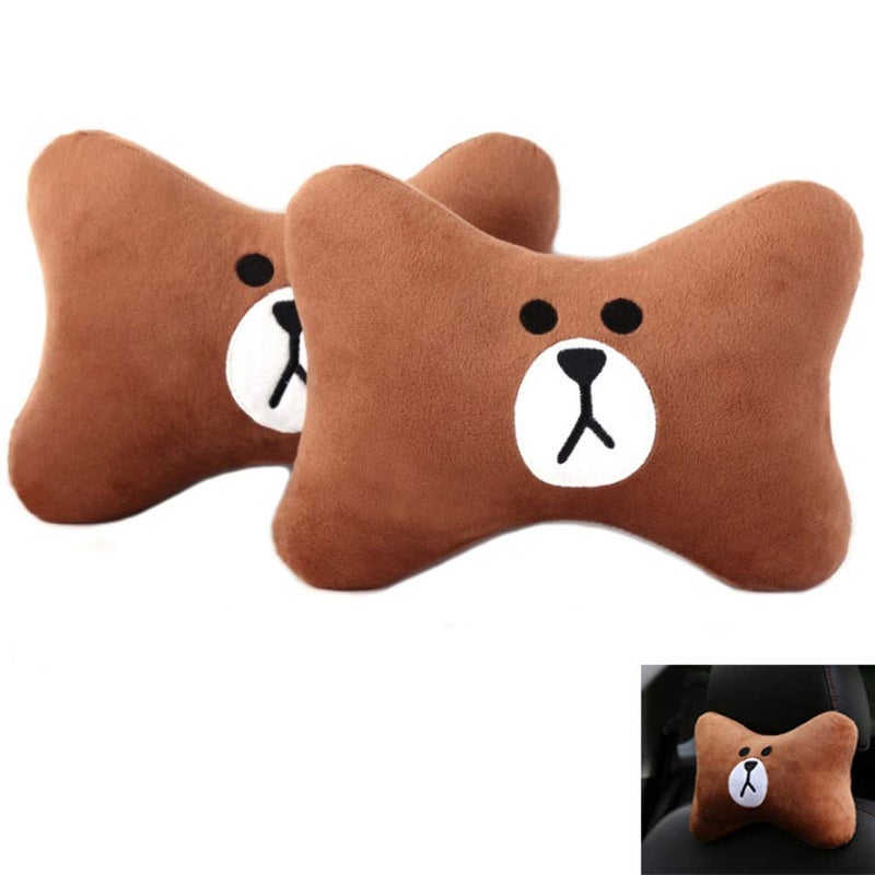 Cherisher CHERISH 2Pcs Car Headrest Pillow Cute Bear Car Neck Pillow Comfortable Soft Car Seat Pillow Car Accessories Head Neck Pillow Universal Headrest Pillow for Travelling and Home Brown