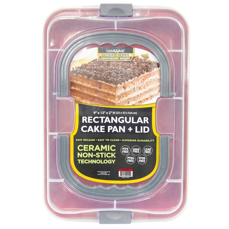 casaWare 9 x 13 x 2inch Covered Rectangular Cake Pan with Wide Handles Red Granite